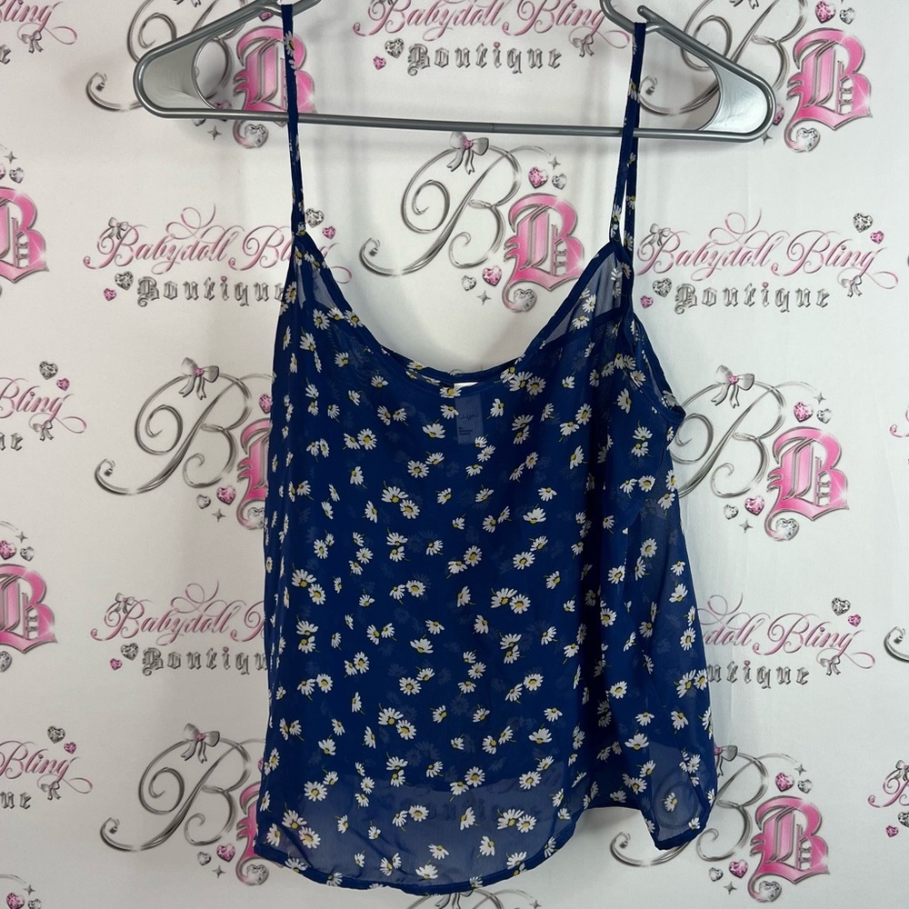 American Apparel tank top blouse daisy flowers Navy Blue Floral Camisole